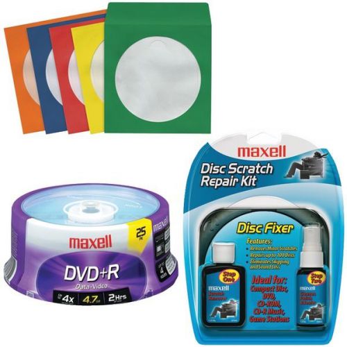 MAXELL MXLCD401 Maxell 25ctkit 25 Count Dvd+r, 50 Color Sleeves, Scratch Repa...