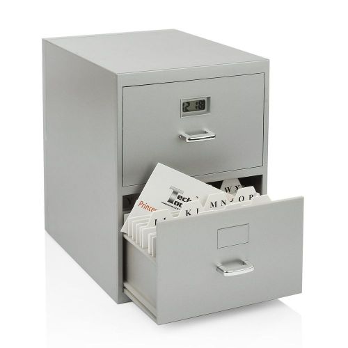 Miniature File Cabinet  Business Card Storage Holder with Built-In Digital Clock