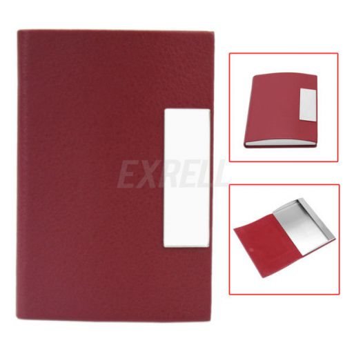 Red PU Leather Magnetic Business Credit Name ID Card Holder Case Box 9.5x6.3x1cm