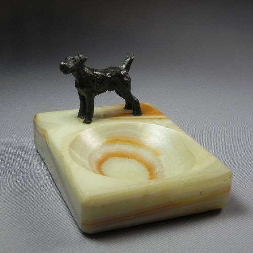Metal Terrier Dog on Marble Coin Tray Stone Tray Pumpkin Cream