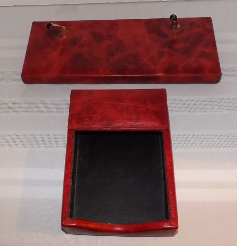 BOSCA Red Leather American Renaissance PEN and MEMO Pad HOLDERS (Desk Set)