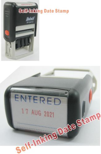 ENTERED 4mm Self Inking Date r Stamp Rubber Ink Red &amp; Blue Deskmate RP-2441L5