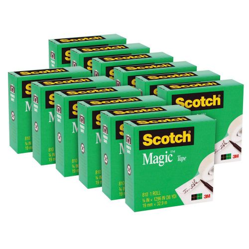 12PK Scotch - Magic Tape, 3/4&#034; x 1296&#034;, 1&#034; Core - Clear 436672 MMM810341296BX