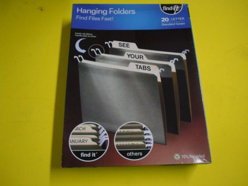 New ! Find It Hanging File Folders, Letter, 5 Tab, Green, 20/Box FT07033