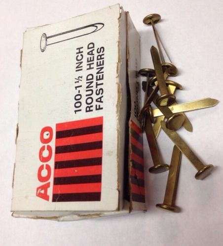 77 vintage acco solid brass fasteners - 71506 11/2 &#034; round head fasteners for sale