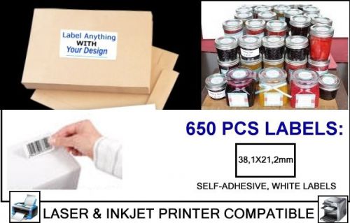 650 PCS PRINTABLE STICKERS ~ WORKS WITH LASER AND INKJET PRINTER ~ WHITE COLOR