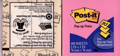 POST IT POP-UP NOTES 3&#034; X 3&#034; PAD OF 100 SHEETS DARK PINK