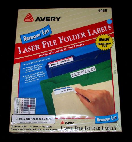 New Avery 1/3 Cut Laser File Folder Labels Removable #6466 Assorted Colors 750ct