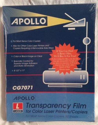 Apollo Color Laser Copier Transparency Film Premium Quality CG 7071 50 Sheets