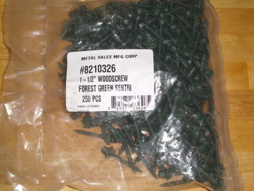 1 1/2&#034; WOOD SCREW FOREST GREEN SENTRI BAG OF 250 FOR METAL ROOFING
