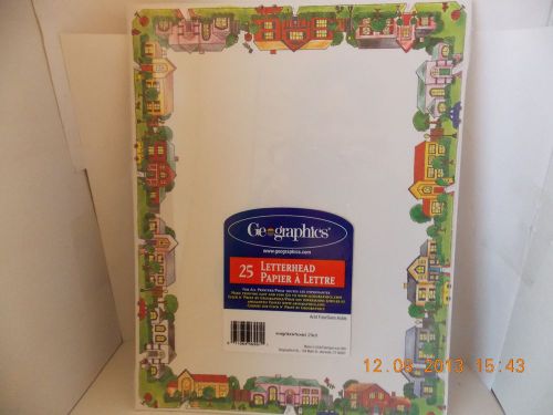 Geographics letterhead Houses Cars Dogs People 25 sheets /pkg 8 1/2 x 11 paper