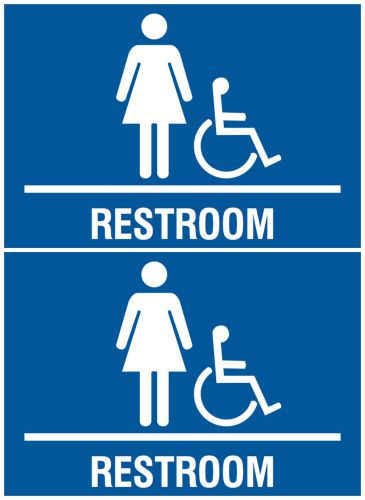 Restroom Wheelchair Blue Two Set Pack Girls Room Bathroom Access Accessible USA