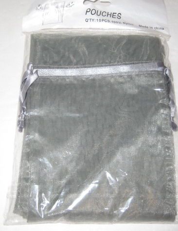 &#034;SILVER/GRAY NYLON DRAWSTRING POUCH&#034; PKG OF 10,  JEWELRY, GIFTS, PARTY FAVORS