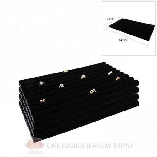 (4) Black Velvet Continuous Row Slot Tray Insert Ring Pad Jewelry Display