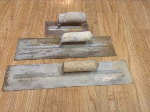 Lot of 3 Cement Tools Masonry Trowels Metal w/wood handles