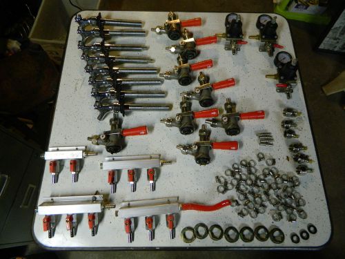 Large Lot of 8 Micro Matic SK 184 03 couplers &amp; 8 faucets, 3 CO2 gauges clamps,