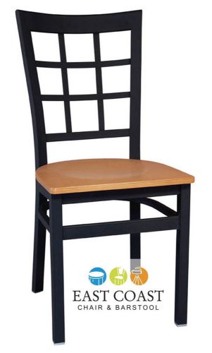 New Gladiator Window Pane Metal Restaurant Chair with Natural Wood Seat