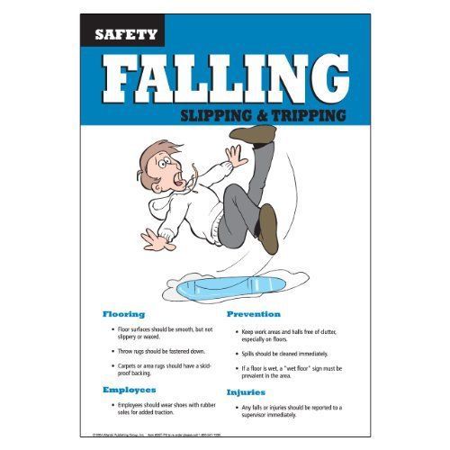 Laminated Workplace Safety Educational Poster Slip Trips Falls 11&#034; Width