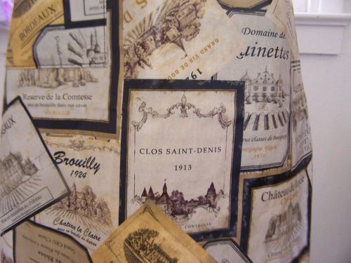 kitchen chefs oil cloth wine ,vintage french country&#039;s print full, apron,spatula