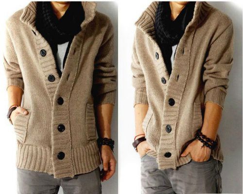 Autumn thicker long-sleeved V-neck cardigan male fashion trend lapel sweater