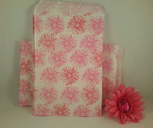 50 6x9 Pink Flower Print Paper Merchandise Bags, Party Gift Bags
