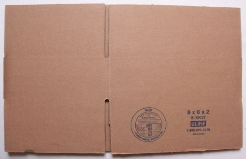 (2) 8x6x2&#034; box - corrugated uline s-15027 singlewall 200/84/75/65 mailing - new for sale