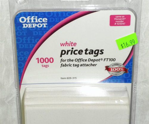 Lot/2 OFFICE DEPOT 1,000 WHITE PRICE TAGS for FT100/MONARCH #925047 Tag Attacher