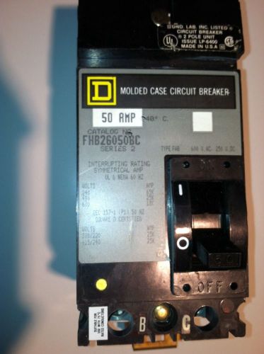 Square D FHB26050BC circuit breaker 50amp 600v series 2 gray face