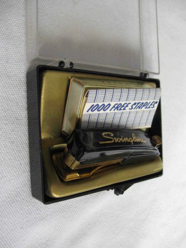 Vintage Swingline Tot 50 Mini Stapler Rare Black and Gold w/Original Plastc Case