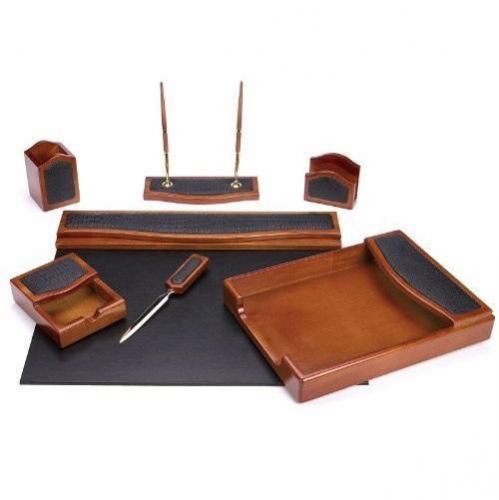 New majestic goods seven piece brown oak black ecofriendly leather pu desk set for sale