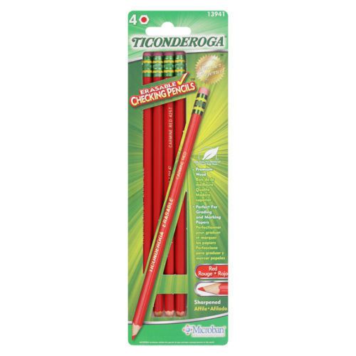 8 Ticonderoga Premium RED Erasable Checking Pencils Eraser Pre Sharpened 13941