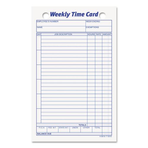 Employee Time Card, Weekly, 4-1/4 x 6-3/4, 100/Pack