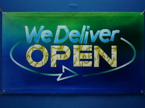z028 OPEN We Delivery Cafe Shop NR Banner Shop Sign NEW