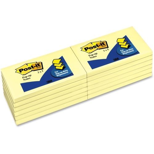 LOT OF 6 Post-it Pop-up Canary Refill Note - 3&#034;x5&#034; - 100/Pad - MMMR350YW