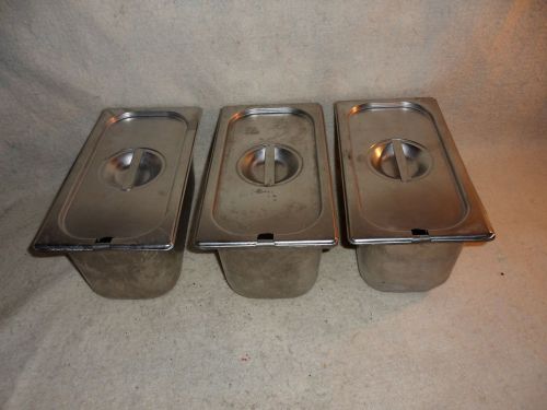 three nsf stainless steel steam table pan with lids