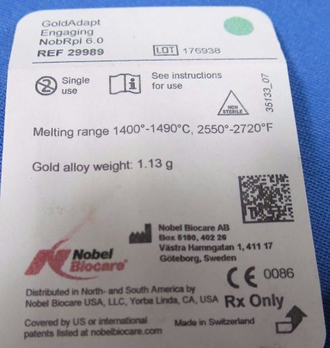 GoldAdapt Engaging NobRpl 6.0 By Nobel Biocare, Gold alloy weight 1.13 g