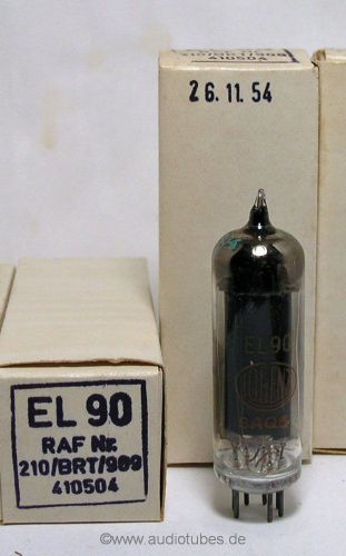 2 x EL90 6AQ5 new Tubes Lorenz from 1954 (506045) horseshoe getter