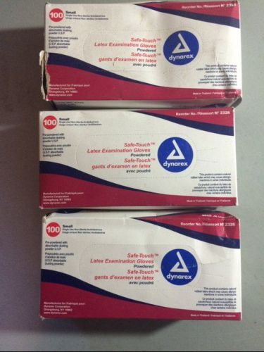 Lot of 3 dynarex 2326 safetouch powder free exam gloves small 100ct each new for sale