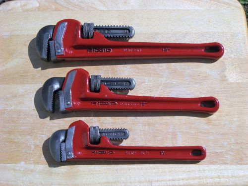 Set Of 3 Ridgid Pipe Wrench&#039;s 10&#034;, 12&#034; &amp; 14&#034; All Real Nice!