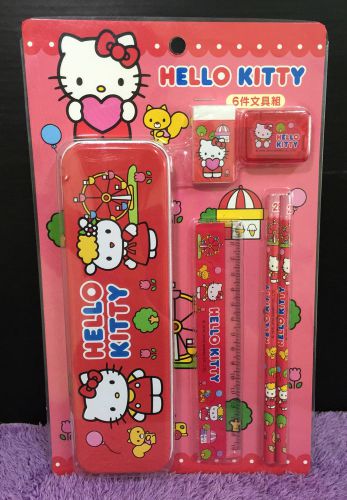 New Hello Kitty Stationery Set Gift Cute Kitten Pencil Case Eraser Ruler Xmas