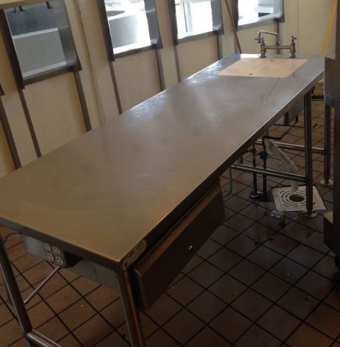 Commercial Stainless Prep Table with Sink, Drawer and Electric 7Ft x 30&#034; Used