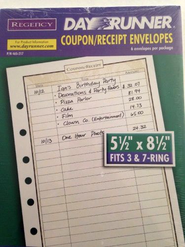 Day Runner Coupon Receipt Envelopes Regency 5.5 x 8.5 inches 465-217 6 Envelopes