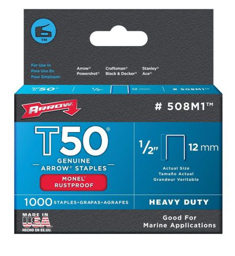 Arrow Fastener 508M1 Genuine T50 Monel Rustproof 1/2- Inch Staples 1000-Pack