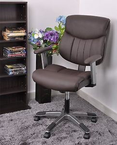 Homycasa Brown PU Leather Ergonomic Office Chair with Padded T-arms