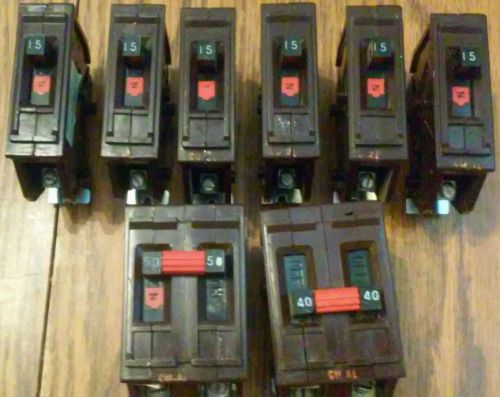 Lot of 7 Wadsworth circuit breakers 50a 2p 40a 2p 15a 1p