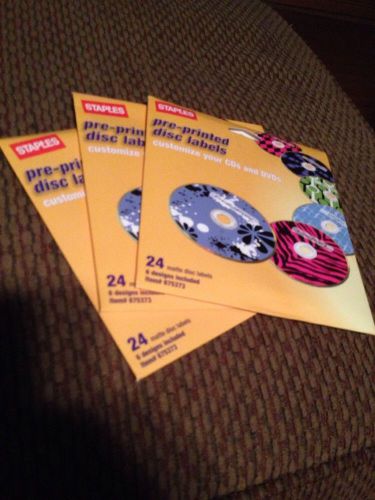 Lot of 3 Staples Pre-Printed Disc Labels 24 Labels Each New &amp; Sealed!