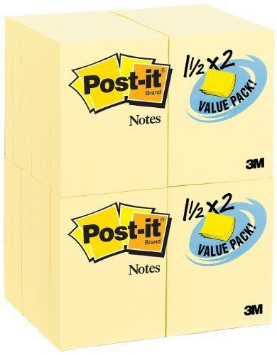Post-it Notes Value Pack, 1-1/2 x 2-Inches, Canary Yellow, 24-Pads/Pack