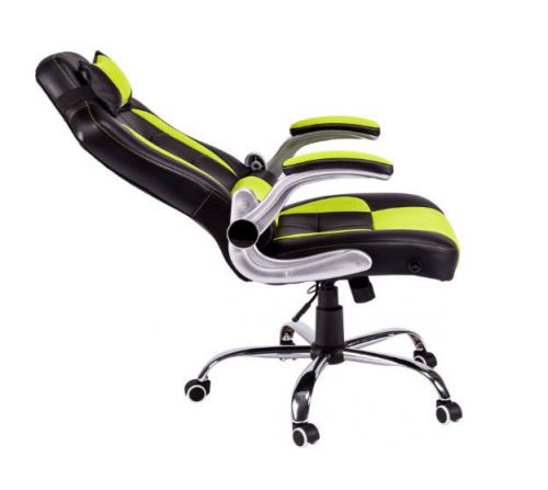 Office Chair Thick Padded Gaming Racing Style Recliner High-back Black Green