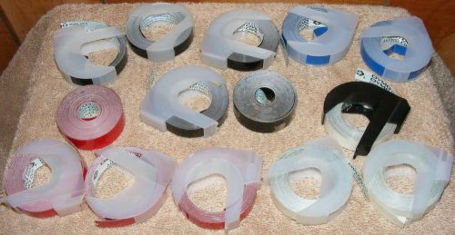 14 ROLLS DYMO EMBOSSED LABEL TAPE BLACK BLUE RED WHITE ADHESIVE BACK NICE!