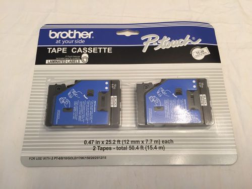 Brother P-Touch TC-20, 2 pack Tape Cassette Black on White Labels 1/2&#034; 12mm